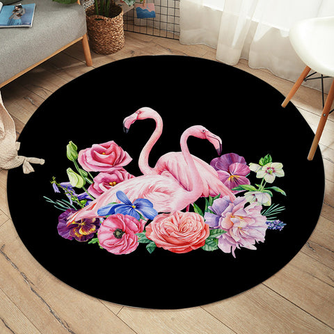 Image of Floral Flamingos SW1194 Round Rug