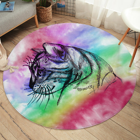 Image of Cat Sketch SW1385 Round Rug