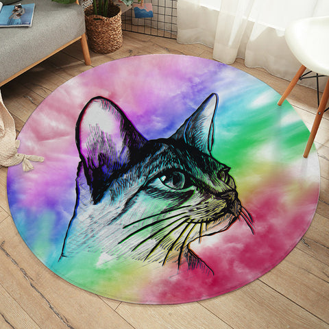 Image of Kitty Sketch SW1386 Round Rug