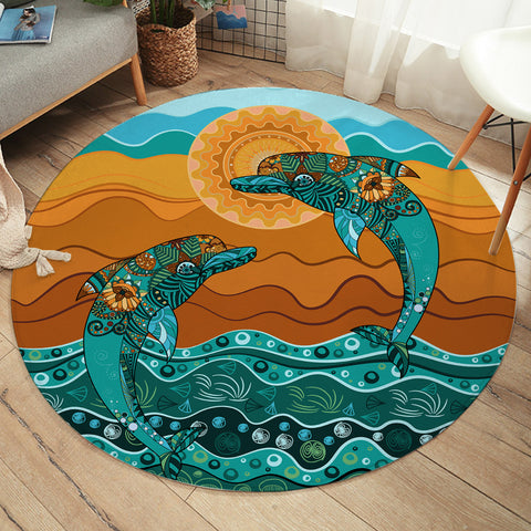 Image of Leaping Dolphins SW1398 Round Rug