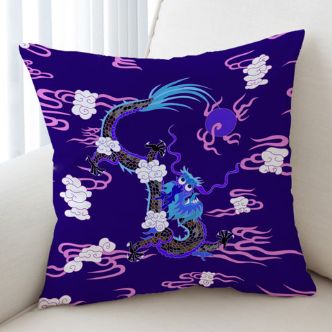 Image of Blue&Pink Asian Dragon and Cloud SWKD3474 Cushion Cover
