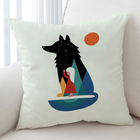 Image of Girl in Wolf Illustration SWKD3482 Cushion Cover