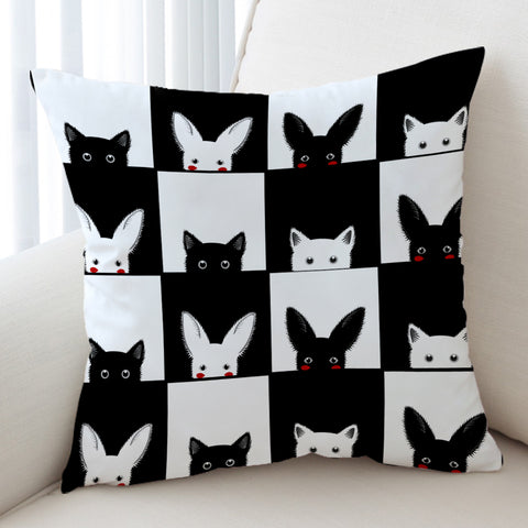 Image of Rabbits and Cats Checkerboard SWKD3489 Cushion Cover