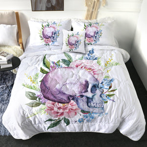 4 Pieces Floral Skull SWBD0017 Comforter Set