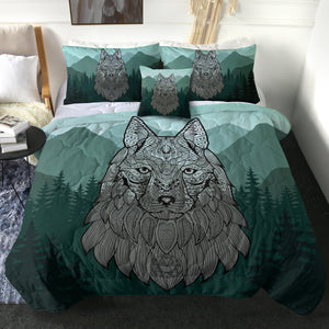 4 Pieces Forest Wolf SWBD0024 Comforter Set