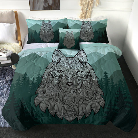 Image of 4 Pieces Forest Wolf SWBD0024 Comforter Set
