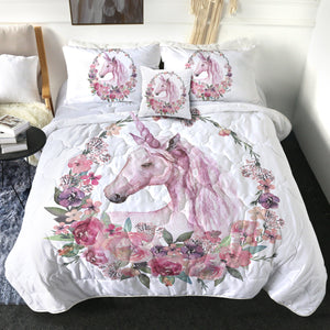 4 Pieces Rosy Unicorn SWBD0038 Comforter Set
