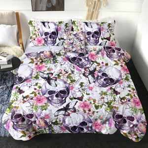 4 Pieces Floral Skull SWBD0061 Comforter Set