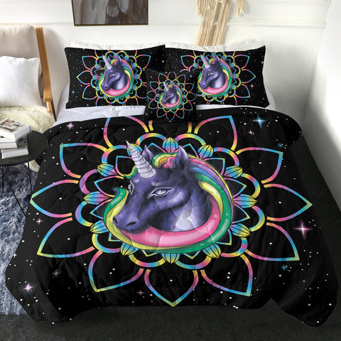 Image of 4 Pieces Black Unicorn SWBD0064 Comforter Set