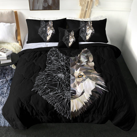 Image of 4 Pieces Geometric Wolf SWBD0068 Comforter Set