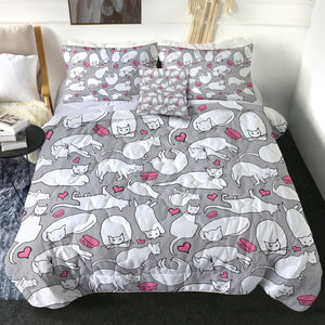 4 Pieces Love Cat SWBD0076 Comforter Set