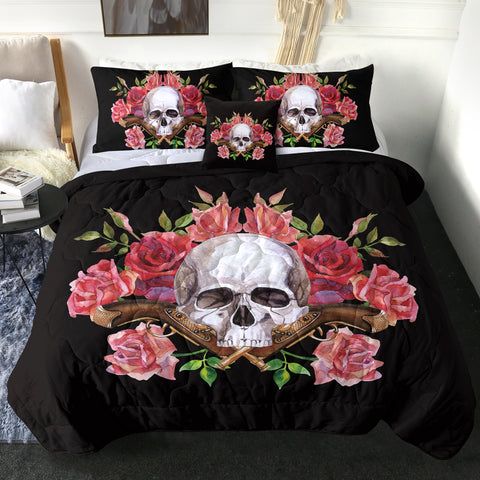 Image of 4 Pieces Skull Guns & Roses SWBD0288 Comforter Set