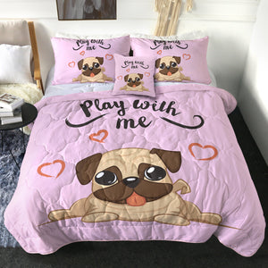 4 Pieces Playful Pug SWBD0291 Comforter Set
