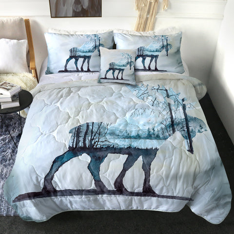 Image of 4 Pieces Winter Moose SWBD0294 Comforter Set