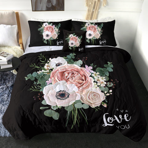 Image of 4 Pieces Rose Bouquet SWBD0299 Comforter Set