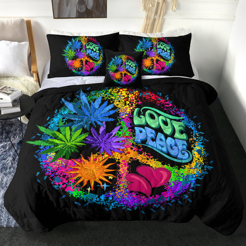 Image of 4 Pieces Love & Peace Sign SWBD0304 Comforter Set