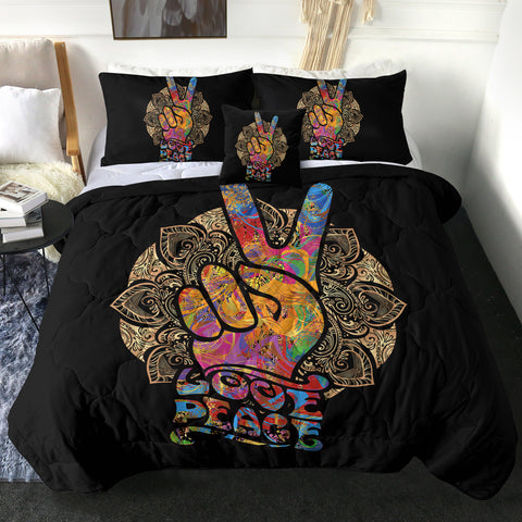 Image of 4 Pieces Love & Peace SWBD0464 Comforter Set