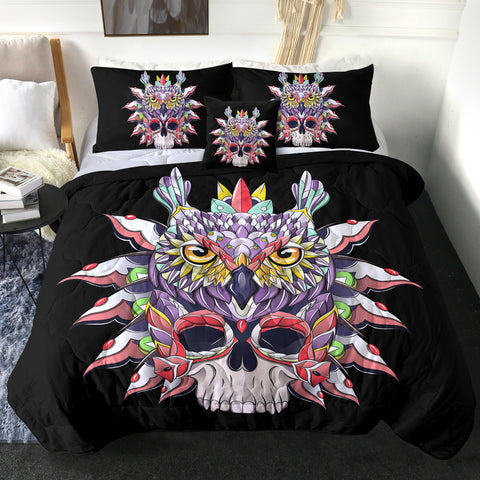 Image of 4 Pieces Skull Owl SWBD0467 Comforter Set