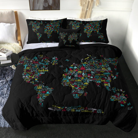 Image of 4 Pieces World Map SWBD0473 Comforter Set