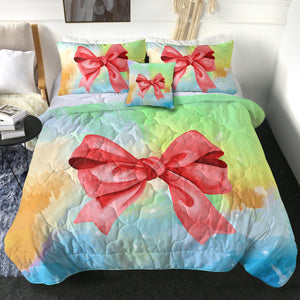 4 Pieces Red Bow SWBD0487 Comforter Set