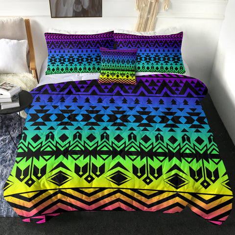 Image of 4 Pieces Black Pattern Rainbow SWBD0489 Comforter Set