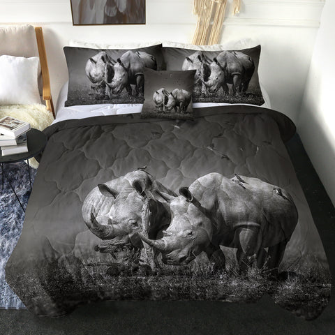 Image of 4 Pieces B&W Rhinos SWBD0500 Comforter Set