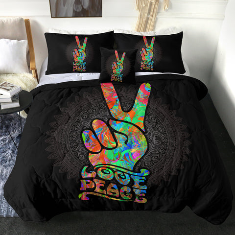 Image of 4 Pieces Love & Peace Sign SWBD0526 Comforter Set