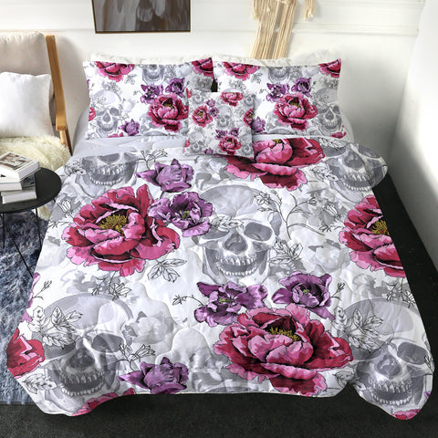 Image of 4 Pieces Floral Skulls SWBD0527 Comforter Set