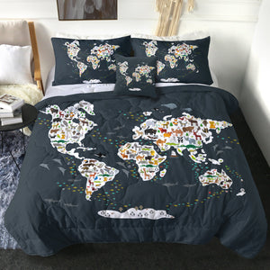 4 Pieces World Map SWBD0530 Comforter Set