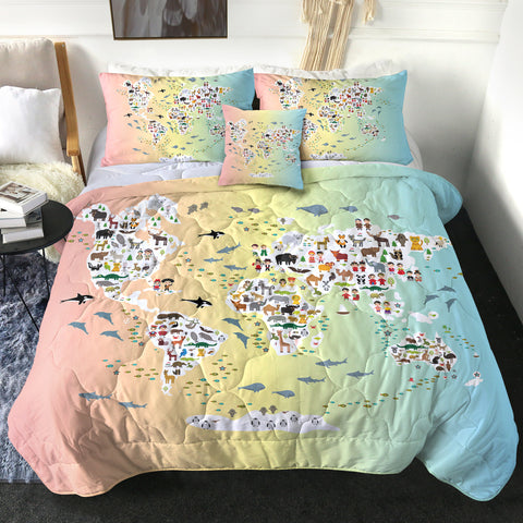 Image of 4 Pieces World Map SWBD0534 Comforter Set