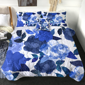 4 Pieces Blue Leaves SWBD0629 Comforter Set