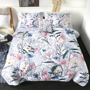 4 Pieces White Flowers SWBD0639 Comforter Set