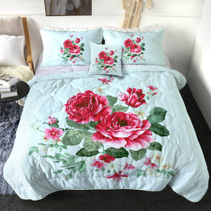 4 Pieces Red Roses SWBD0641 Comforter Set