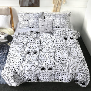 4 Pieces Cartooned Owl SWBD0660 Comforter Set