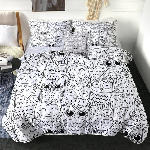 Image of 4 Pieces Cartooned Owl SWBD0660 Comforter Set