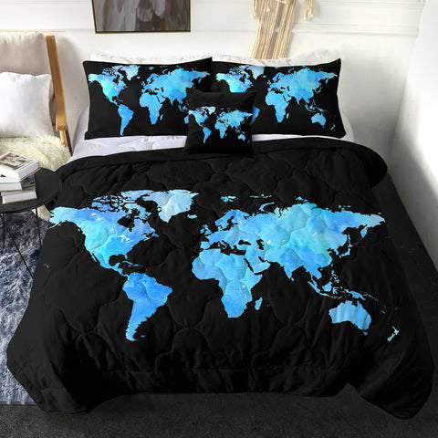 Image of 4 Pieces World Map SWBD0663 Comforter Set