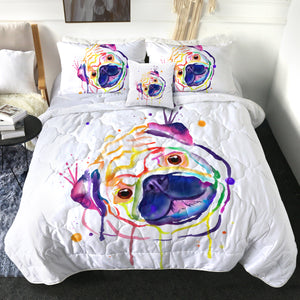 4 Pieces Watercolored Pug SWBD0669 Comforter Set