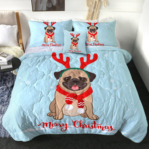 4 Pieces Christmas Pug SWBD0678 Comforter Set