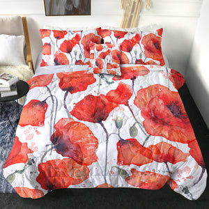 4 Pieces Red Poppies SWBD0849 Comforter Set