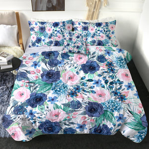 4 Pieces Blue & Pink Roses SWBD1195 Comforter Set