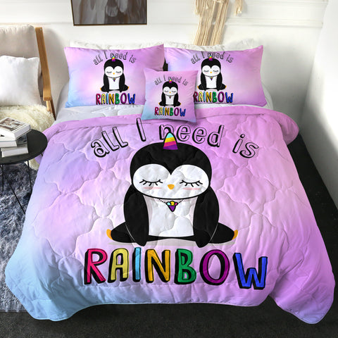 Image of 4 Pieces Rainbow Penguin SWBD1299 Comforter Set