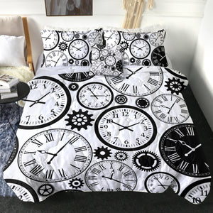 4 Pieces Clock Themed SWBD1376 Comforter Set