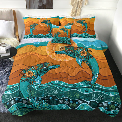 Image of 4 Pieces Leaping Dolphins SWBD1398 Comforter Set