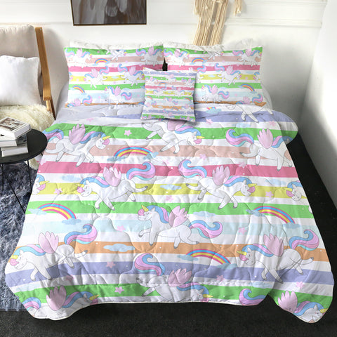 Image of 4 Pieces Rainbow Unicorns SWBD1556 Comforter Set