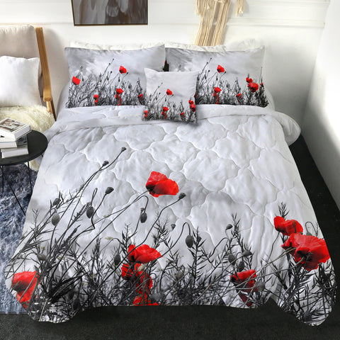 Image of 4 Pieces Red Poppies SWBD1640 Comforter Set