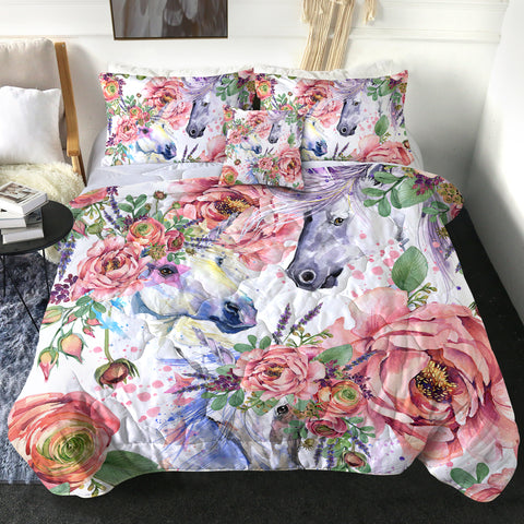 Image of 4 Pieces Rosy Unicorns SWBD1645 Comforter Set
