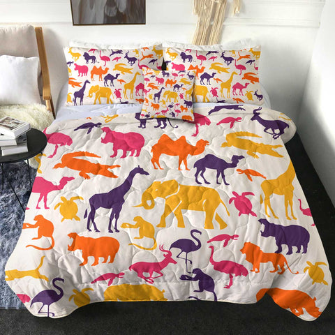 Image of 4 Pieces Colored Animals SWBD1652 Comforter Se