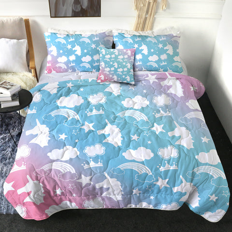 Image of 4 Pieces Rainbow Unicorn SWBD1897 Comforter Set