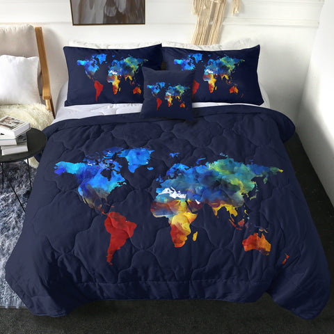 Image of 4 Pieces World Map SWBD1907 Comforter Set