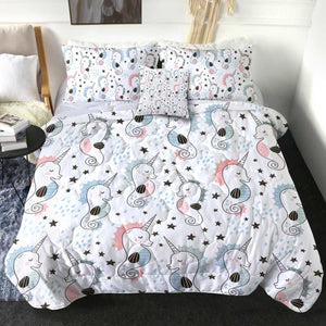 4 Pieces Cute Seahorses SWBD2045 Comforter Set